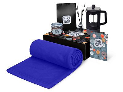 Подарочный набор Re:y. Vive с пледом, френч-прессом и кофе (Синий)