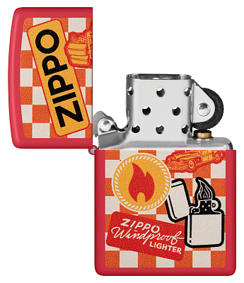 Зажигалка ZIPPO Retro Design с покрытием Red Matte, латунь/сталь, красная, матовая, 38x13x57 мм