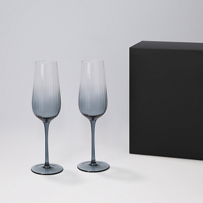 Подарочный набор 2 бокала для шампанского Mancera в черной коробке (Черный, прозрачный)