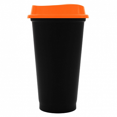 Стакан с крышкой Color Cap Black, черный с оранжевым (Оранжевый)