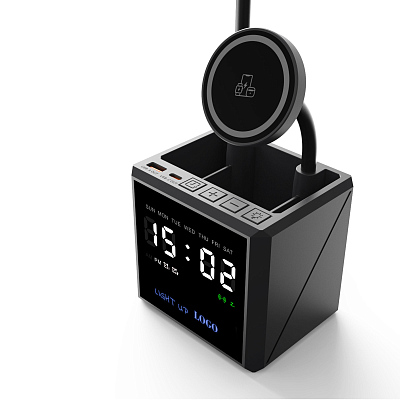 Лампа "Smart Flex" с беспроводным 3в1 (15W) ЗУ с MagSafe, часами, карандашницей и подсветкой логотипа, черный