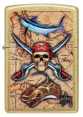 Зажигалка ZIPPO Guy Harvey с покрытием Street Brass, латунь/сталь, золотистая, 38x13x57 мм