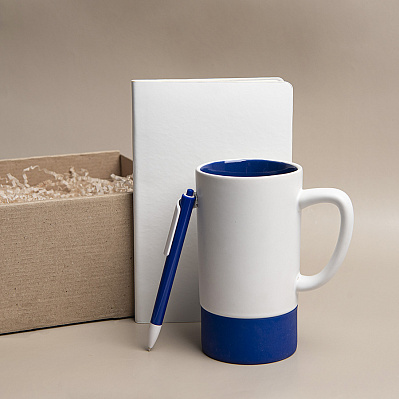 Набор подарочный ARTKITS: ежедневник, ручка, кружка с цветным дном, стружка, коробка  (Синий)