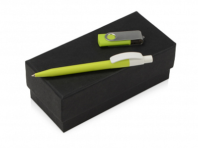 Подарочный набор Uma Memory с ручкой и флешкой (Зеленое яблоко, серебристый, белый)