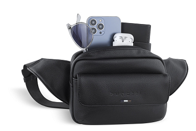 Сумка на пояс мужская BUGATTI Rico, черный, полиуретан, 22 x 7 x 15 см