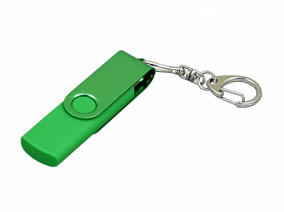 USB 2.0- флешка на 16 Гб с поворотным механизмом и дополнительным разъемом Micro USB (Зеленый)