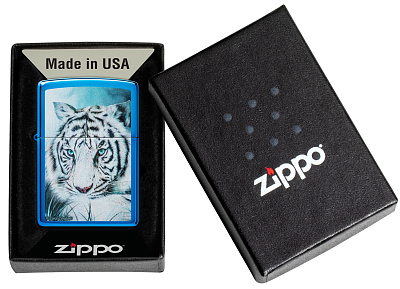 Зажигалка ZIPPO White Tiger с покрытием High Polish Blue, латунь/сталь, синяя, 38x13x57 мм