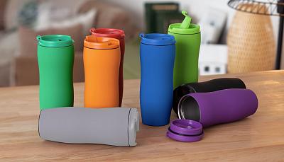 Термостакан "Монтана" 400 мл, покрытие soft touch, оранжевый