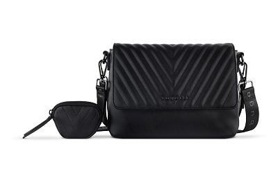 Сумка наплечная женская BUGATTI Sira, чёрная, полиуретан, 25х10,5х19 см