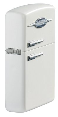 Зажигалка ZIPPO Retro Fridge Design с покрытием White Matte, латунь/сталь, серебристая, 38x13x57 мм