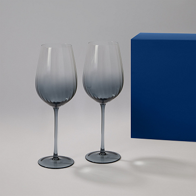 Подарочный набор 2 бокала для вина Mancera в синей коробке (Черный, прозрачный, синий)