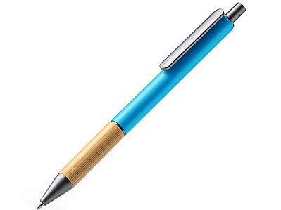 Ручка шариковая металлическая с бамбуковой вставкой PENTA (Голубой)