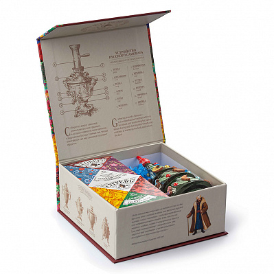 Набор подарочный  "Сугревъ. Россия" из 2-х коробочек с листовым чаем и ёлкой-матрешкой (Разные цвета)