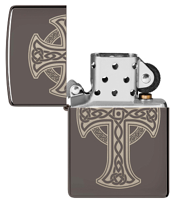 Зажигалка ZIPPO Celtic Cross Design с покрытием Black Ice®, латунь/сталь, черная, 38x13x57 мм