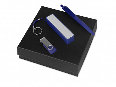 Подарочный набор Space Pro с флешкой, ручкой и зарядным устройством (Синий, белый)