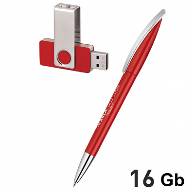 Набор ручка + флеш-карта 16Гб в футляре   (Красный)