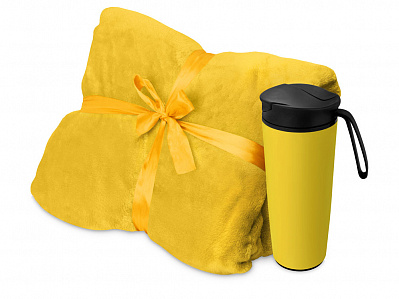 Подарочный набор Dreamy hygge с пледом и термокружкой (Плед- желтый, термокружка- желтый/черный)