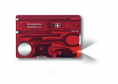 Швейцарская карточка SwissCard Lite, 13 функций (Полупрозрачный красный)
