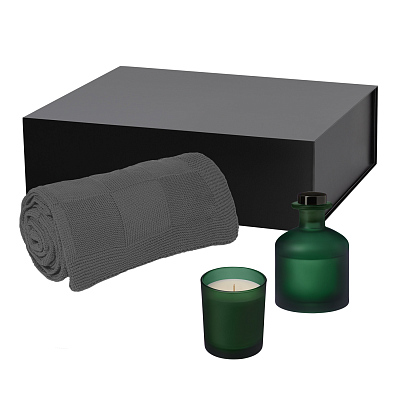 Подарочный набор Enigma, Cella, зеленый (свеча, диффузор, плед) (Зеленый, серый, черный)