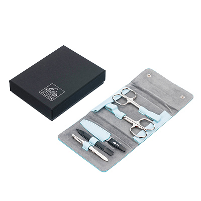 Маникюрный набор Erbe, 5пр. Футляр: натур.кожа, цвет голубой