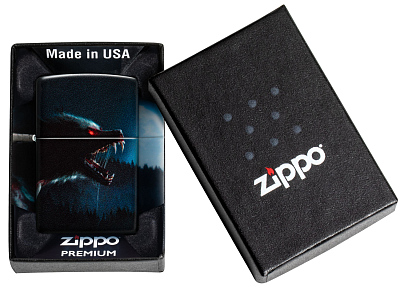 Зажигалка ZIPPO Horror Wolf с покрытием 540 Matte, латунь/сталь, черная, 38x13x57 мм