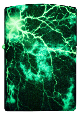 Зажигалка ZIPPO Lightning с покрытием Glow In The Dark Green, латунь/сталь, черная, 38x13x57 мм