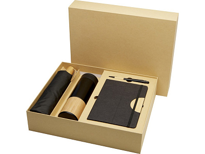 Подарочный набор Carmen с блокнотом А5, ручкой, бутылкой и зонтиком (Чёрный)