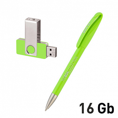 Набор ручка + флеш-карта 16Гб в футляре  (Зеленое яблоко)