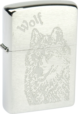 Зажигалка ZIPPO Wolf, с покрытием Brushed Chrome, латунь/сталь, серебристая, матовая, 38x13x57 мм (Серебристый)