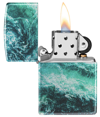 Зажигалка ZIPPO Rogue Wave с покрытием 540 Tumbled Chrome, латунь/сталь, бирюзовая, 38x13x57 мм