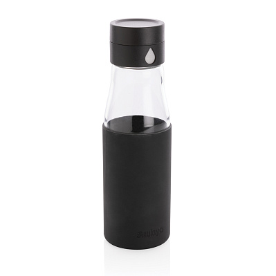Стеклянная бутылка для воды Ukiyo с силиконовым держателем, 600 мл (Черный;)