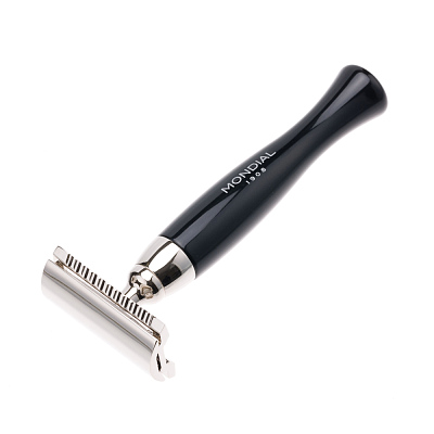 Бритвенный набор Mondial: классический Т-образный станок, помазок, подставка; чёрная смола