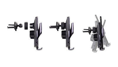 Автомобильное сенсорное беспроводное (15W) зарядное устройство "Titan" с набором переходников для магнитной зарядки, с подсветкой логотипа, черный