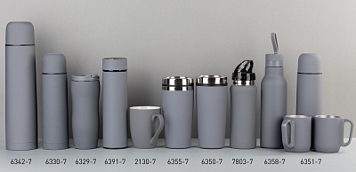 Набор "Гейзер" (термос, 2 кружки), покрытие soft touch, серый