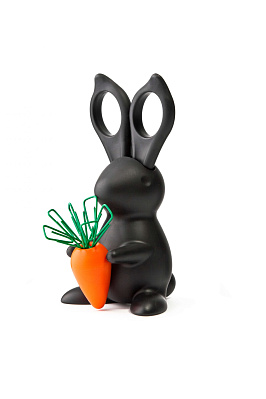 Ножницы и магнит со скрепками Bunny, чёрные (Черный)