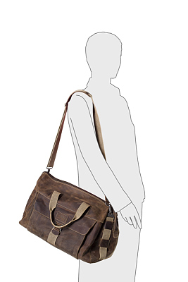 Сумка дорожная KLONDIKE Native, натуральная кожа в коричневом цвете, 52 х 25 х 35 см