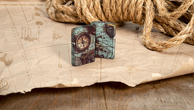 Зажигалка ZIPPO Compass Design с покрытием 540 Matte, латунь/сталь, разноцветная, 38x13x57 мм