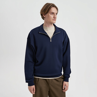 Толстовка на молнии унисекс FLOW, темно-синяя, размер XS/S