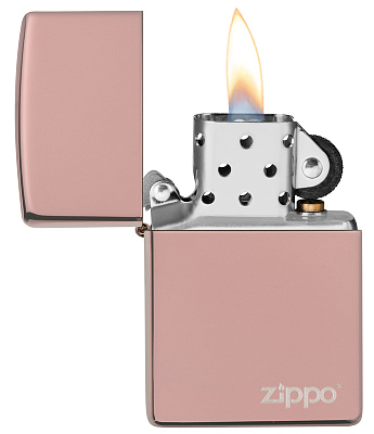 Зажигалка ZIPPO Logo с покрытием High Polish Rose Gold, латунь/сталь, розовое золото, 38x13x57 мм