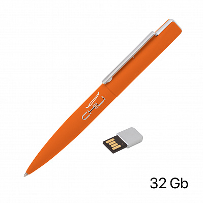 Ручка шариковая "Callisto" с флеш-картой 32Gb, покрытие soft touch  (Оранжевый)