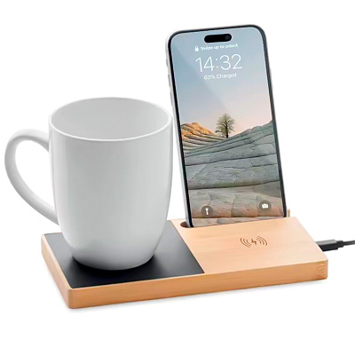 Зарядное устройство Allow c беспроводной зарядкой и функцией подогрева  (Светло-коричневый)