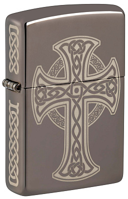 Зажигалка ZIPPO Celtic Cross Design с покрытием Black Ice®, латунь/сталь, черная, 38x13x57 мм (Черный)