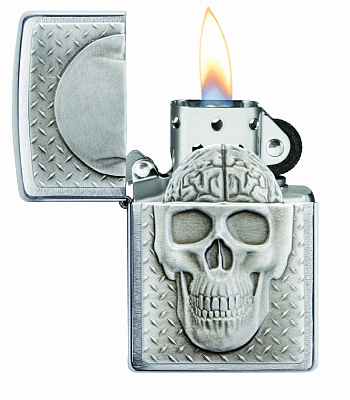 Зажигалка ZIPPO Skull Design с покрытием Brushed Chrome, латунь/сталь, серебристая, 38x13x57 мм