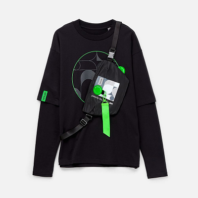 Футболка оверсайз с двойным рукавом Kosmos, черная