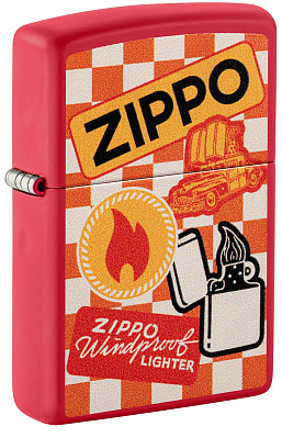 Зажигалка ZIPPO Retro Design с покрытием Red Matte, латунь/сталь, красная, матовая, 38x13x57 мм (Красный)