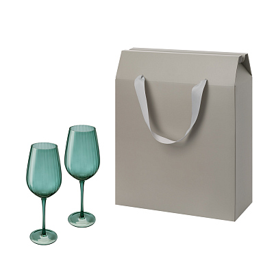 Подарочный набор 2 бокала для вина Capri в большом подарочном пакете (Зеленый, серый)