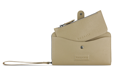 Кошелёк женский BUGATTI Elsa с ключницей, с RFID, песочного цвета, кожа/полиэстер, 18,7х3х10 см