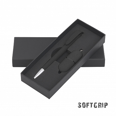 Набор ручка + флеш-карта 16 Гб в футляре , покрытие soft grip  (Черный)