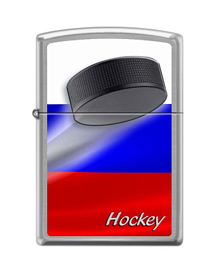 Зажигалка ZIPPO Российский хоккей, с покрытием Brushed Chrome, латунь/сталь, серебристая, 38x13x57 м (Серебристый)