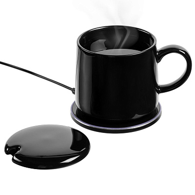 Кружка с подогревом и беспроводной зарядкой Dual Base, ver.2, черная (Черный)